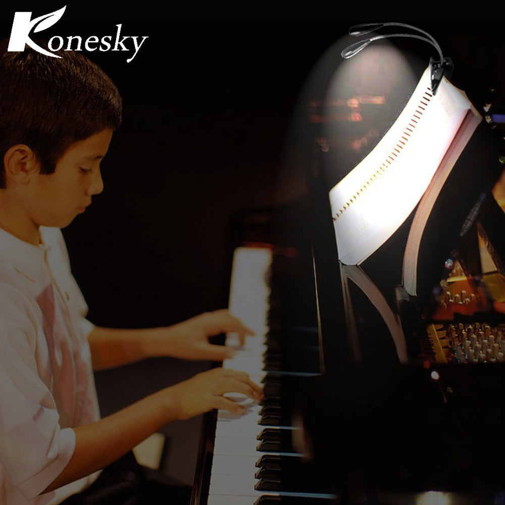 Konesky LED Reading Lamp Dual Arms 2 LEDs Flexible Book Sheet Music Stand Light Reading Light Student Dormitory Lights With Clip