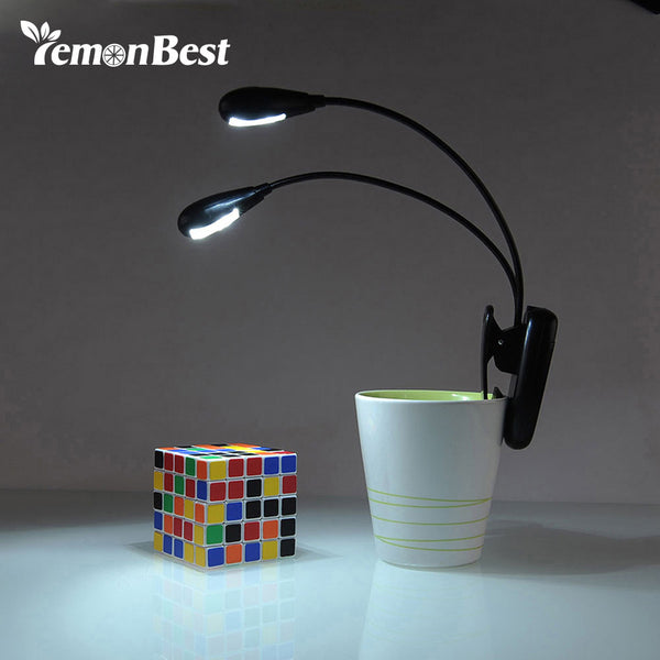 LemonBest LED Reading Lamp Dual Arms 2 LEDs Flexible Book Sheet Music Stand Reading Light Student Dormitory Lights With Clip