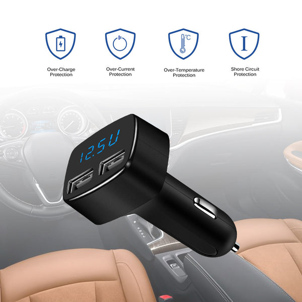 Universal LED Display Dual USB Car Charger Adapter 5V/3.1A Voltage Current Temperature Monitor for Tablet Smart Phone 12-24V